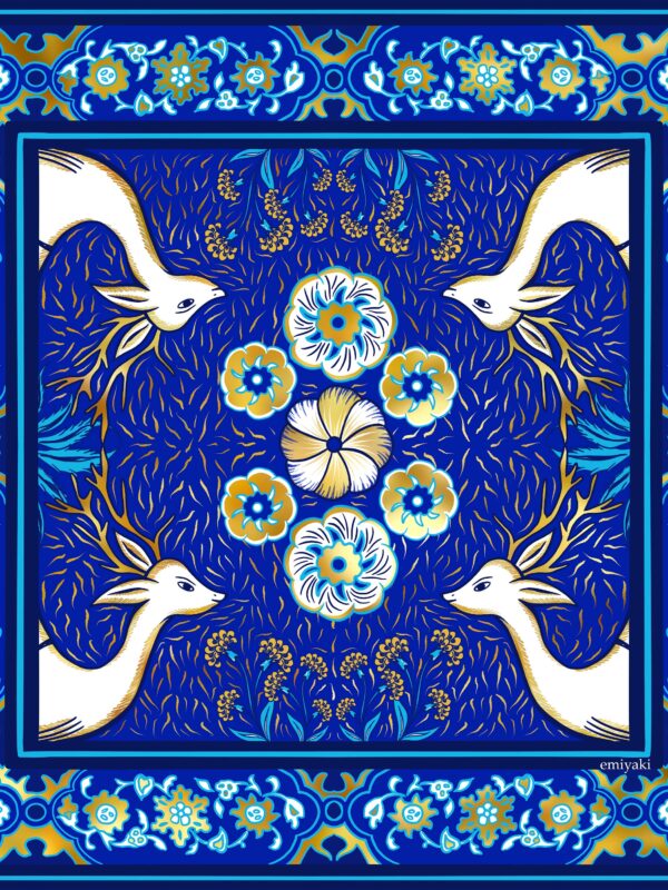 Deer blue silk scarf