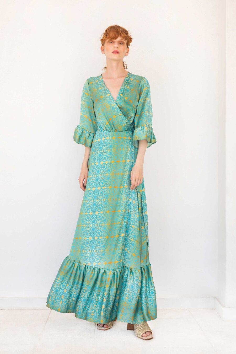 Golden Lace wrap dress long